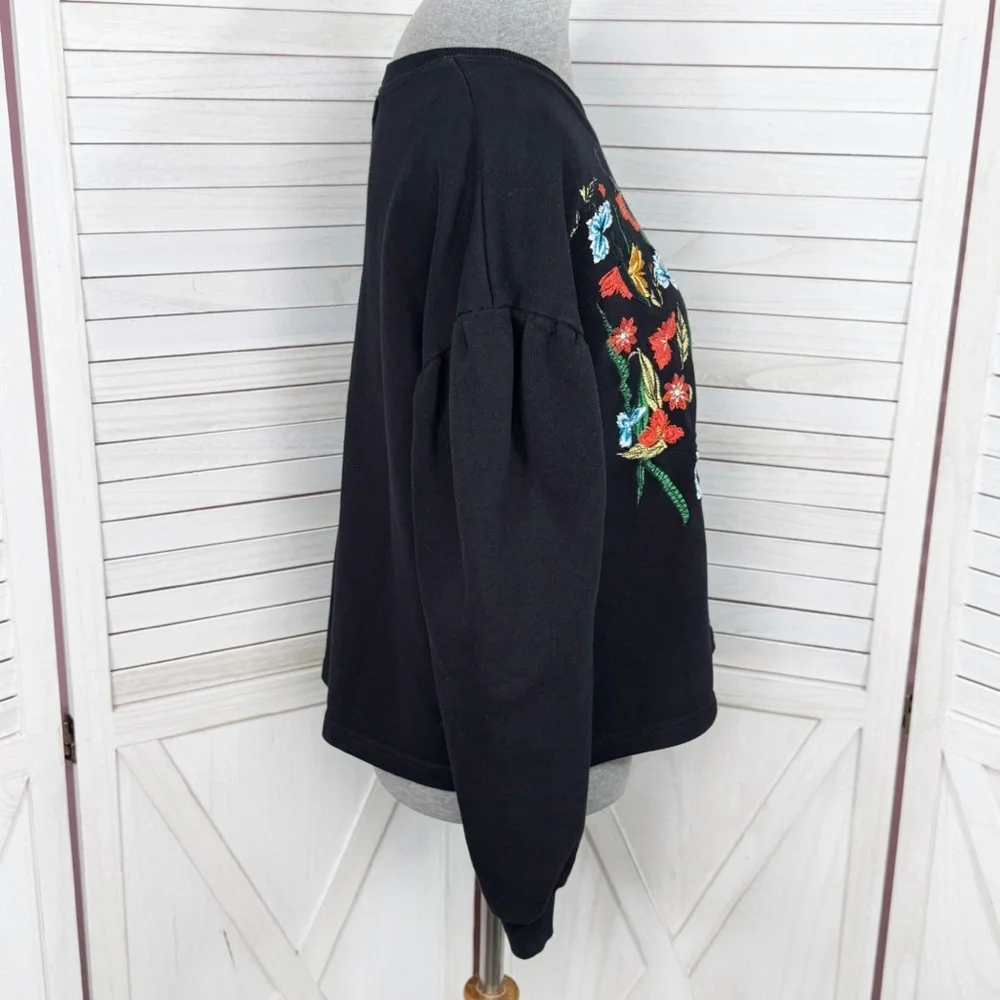 Jack &‎ Rae Embroidered Floral Cropped Sweatshirt Black XS